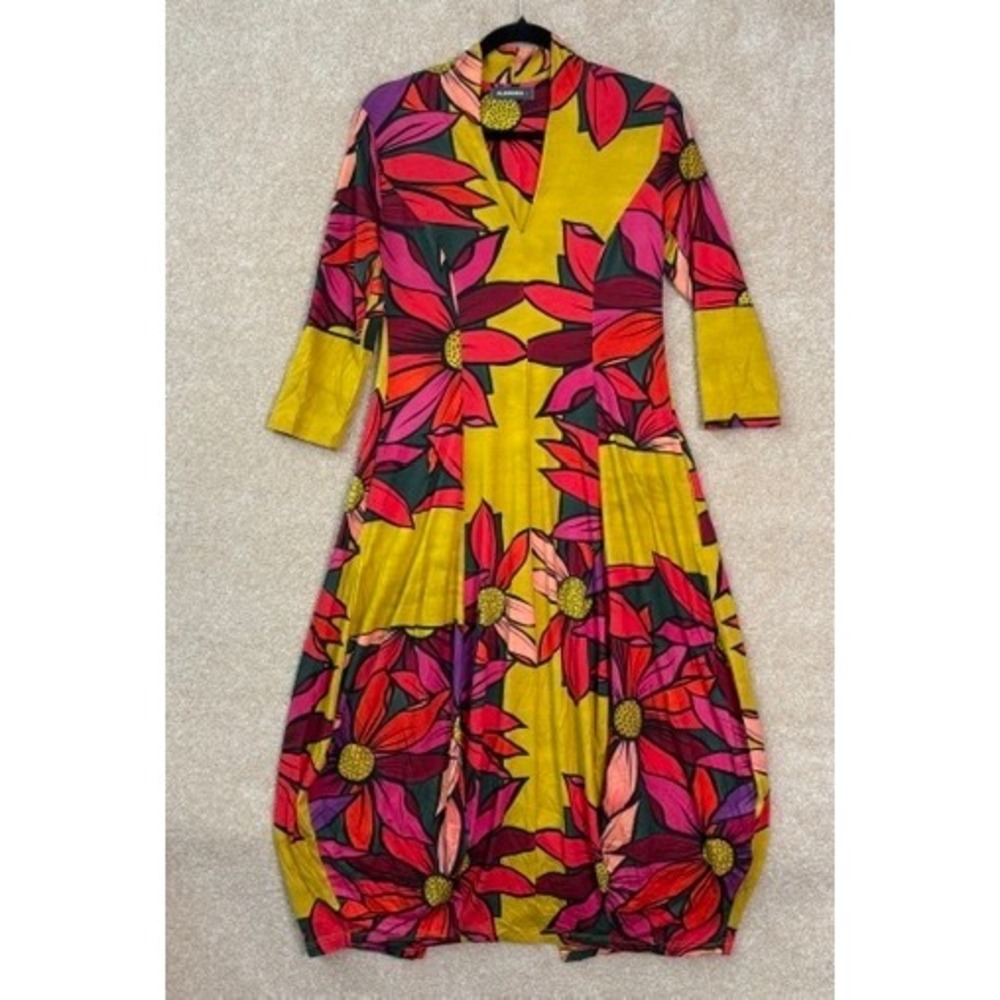 ALEMBIKA Cocoon Dress Size 0 US Women's 4/6 Bouquet Print Stretch Art To Wear